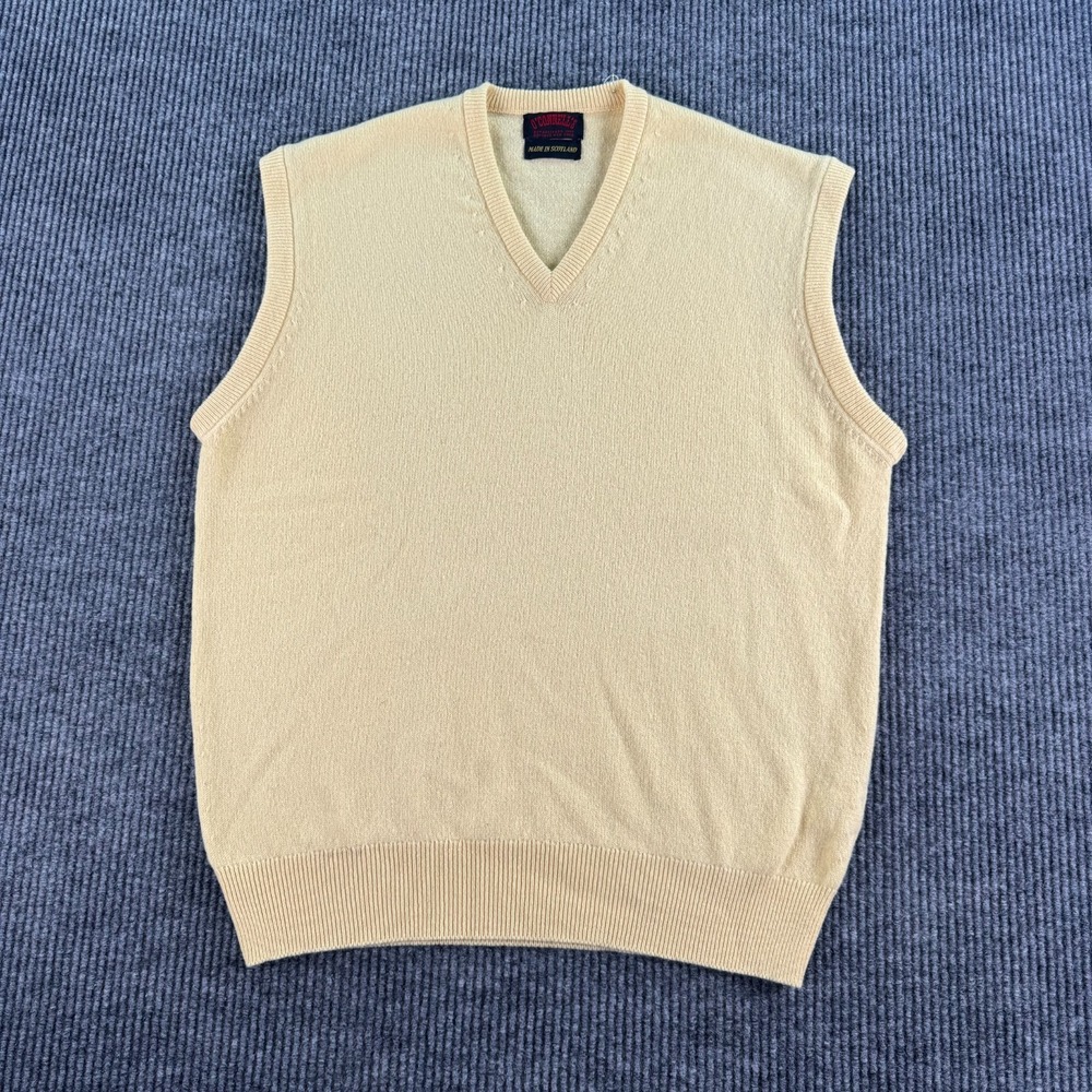 NWT Oconnell's Vest Men 44 Yellow Lambswool V Neck Luxury Scotland Knit Pullover